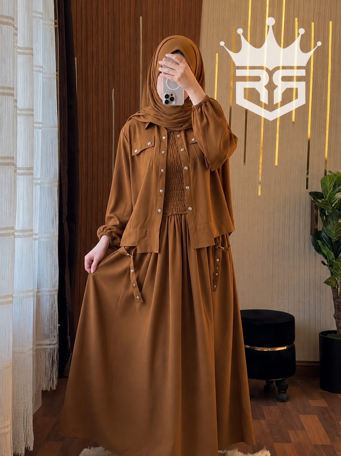 Hijab+Shirt+Gown Coffee Brown