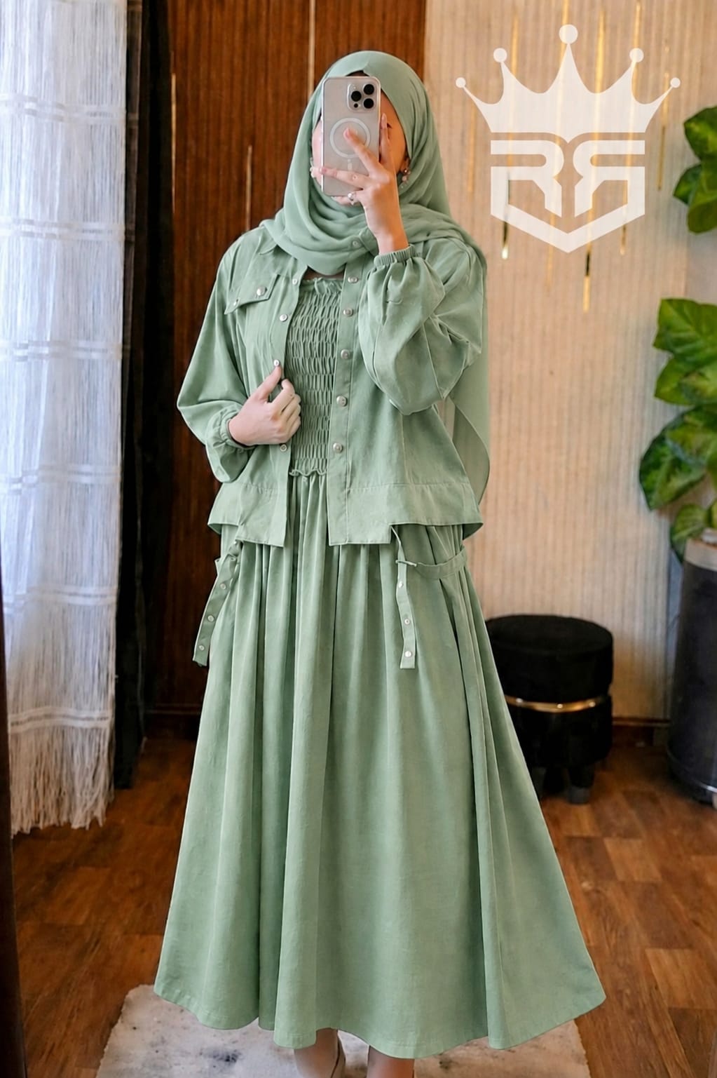 Hijab+Shirt+Gown Sage Green