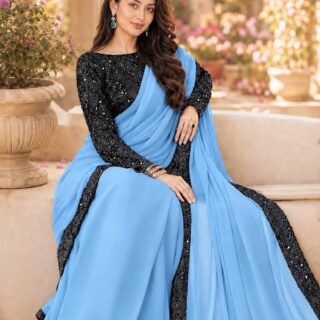 শাড়ি ব্লাউজ সেট Sky Blue