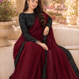 শাড়ি ব্লাউজ সেট মেরুন