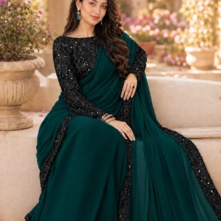 শাড়ি ব্লাউজ সেট বোতল গ্রিন